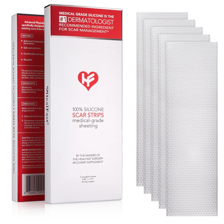 Healfast 100% Silicone Scar Strips, 1.57" x 5.9" (5 Count)
